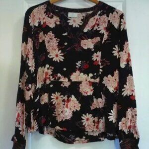 Kaffe Danish Design Fay Floral Peplum Top Boho Tunic-Neck Blouse